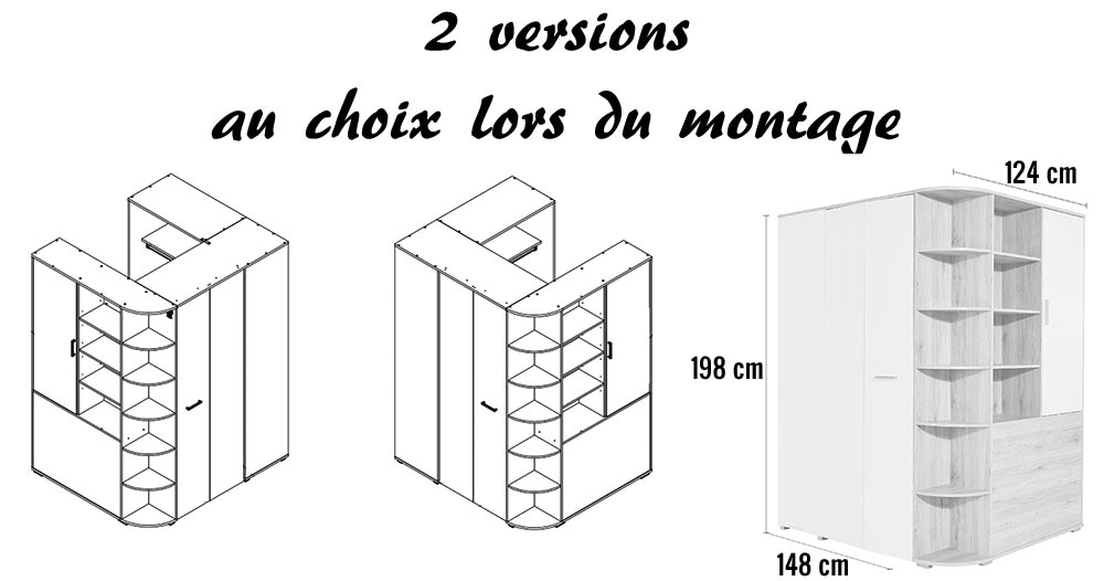 Grande armoire d'angle de chambre enfant réversible